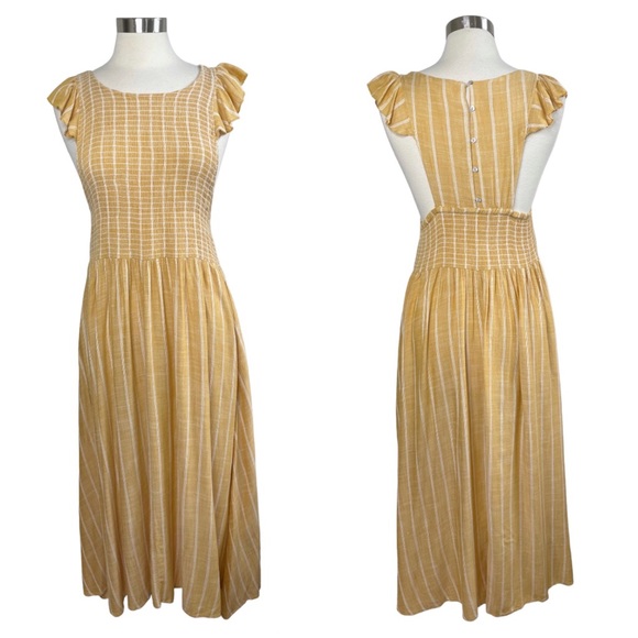 FREE PEOPLE Yellow Chambray Butterflies Midi Dress size XL - Picture 11 of 12